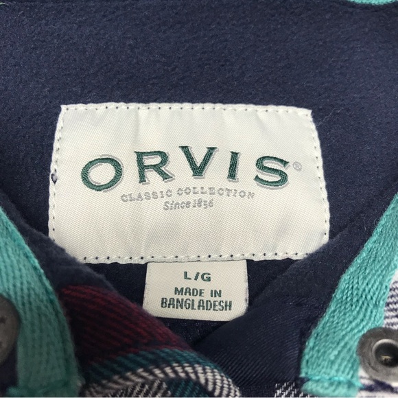 Orvis Red and Blue Plaid Flannel Shirt Jacket Size Large Fleece Lined Outdoor - Picture 6 of 13